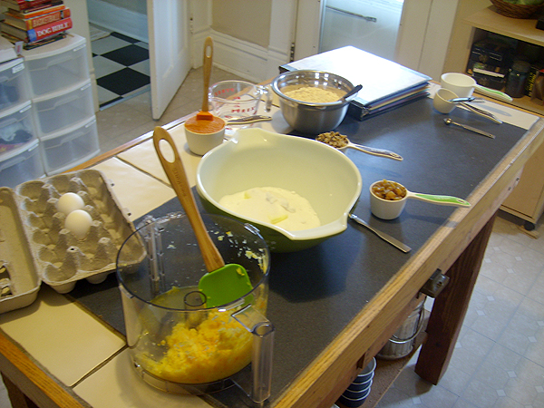 It looks chaotic, but all of my ingredients are ready to go and I know they're measured correctly.